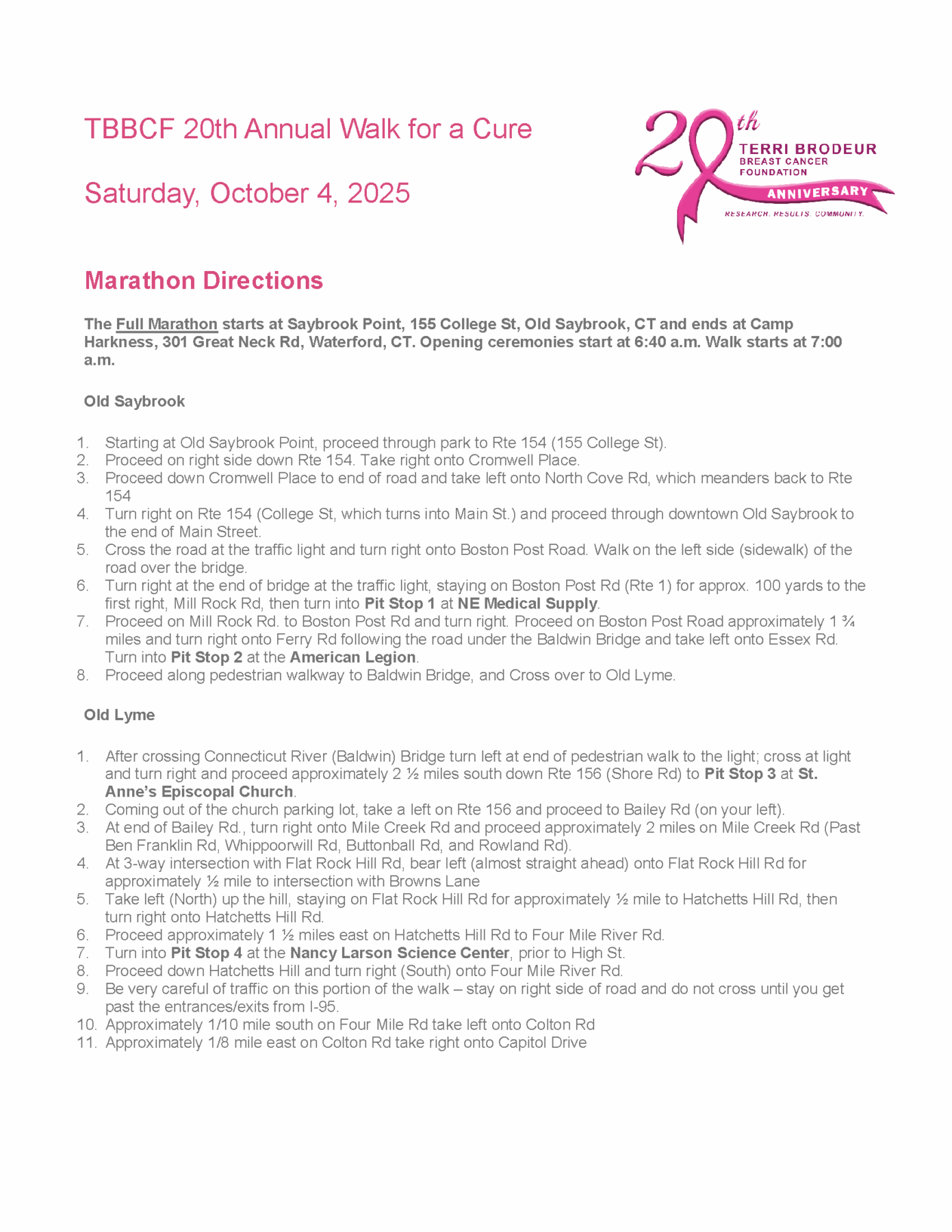 20th Walk for a Cure Directions Page_1 20th Walk for a Cure Directions Page_1